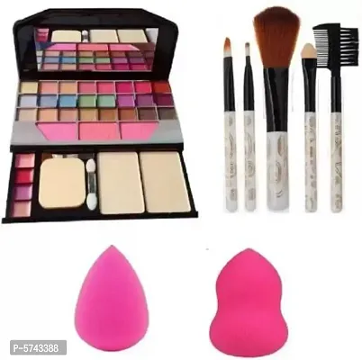 Makeup Kit with 5pc Makeup Brush and 2pc Makeup Blander Puff (Pack of 4 Item)