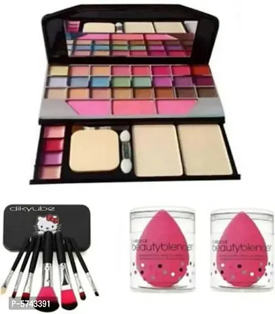 Makeup Kit with 7pc Makeup Brush and 2pc Makeup Blander Puff(Pack of 4 Item)