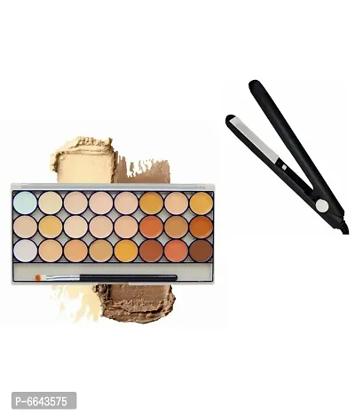 Mavles Beauty Combo Of Contour Highlight Cream 24 In 1 Palette Concealer Matte (Beige Mix 70 Ml) With 1Pc Mini Hair Straightner-thumb0