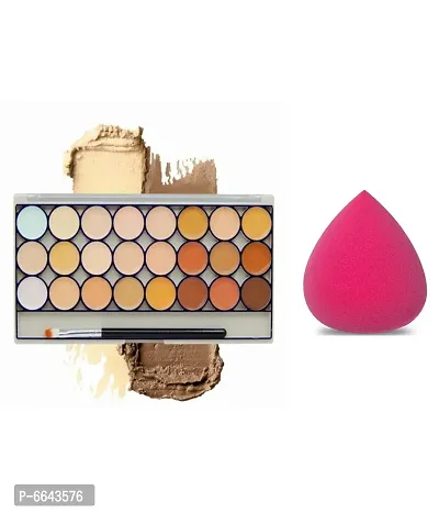 Mavles Beauty Combo Of Contour Highlight Cream 24 In 1 Palette Concealer Matte (Beige Mix 70 Ml) With 1Pc Makeup Blander Puff-thumb0