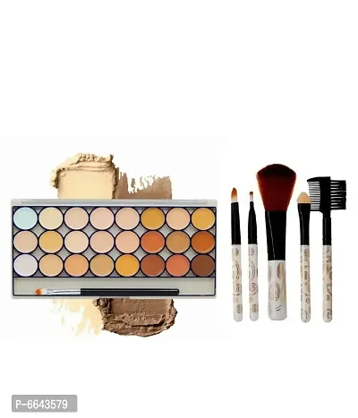 Mavles Beauty Combo Of Contour Highlight Cream 24 In 1 Palette Concealer Matte (Beige Mix 70 Ml) With Set Of 5Pc Makeup Brush-thumb0