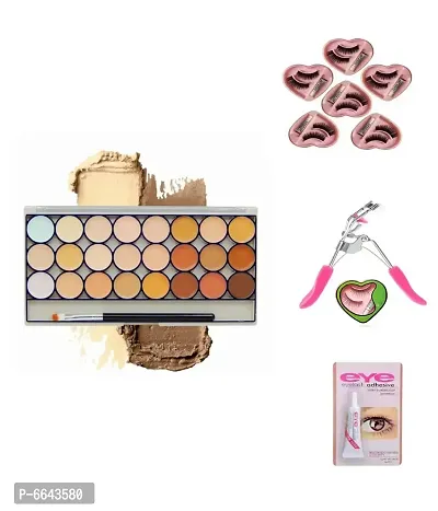 Mavles Beauty Combo Of Contour Highlight Cream 24 In 1 Palette Concealer Matte (Beige Mix 70 Ml) With Eylashes Combo-thumb0