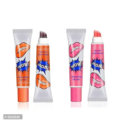 Long Lasting Magic Color Waterproof Lip Tint And Lip Gloss Shade Lipstick Set Of 2 Multi Shade(Sweet OrangeLovely Peach)