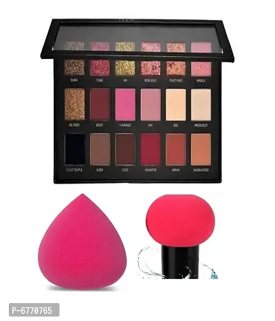Rose Gold Edition Eyeshadow Palette 18 G(Multicolor) With 1 Pc Masrum Puff , 1 Pc Blender