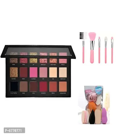 Rose Gold Edition Eyeshadow Palette 18 G(Multicolor) With 5Pc Makeup Brush , 1 Pc Family Puff