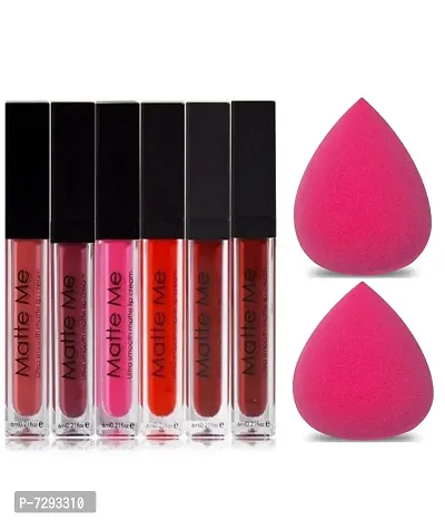 Trendy Beauty Matte Me Liquid Beauty Ultimate Lipstick Set Of 6Pc Multicolor 36 Ml With Family Puff