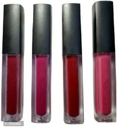 Trendy 4 Pcs Mini Liquid Lipstick  5 In 1 Matte Lipstick Red Edition Black 18 G