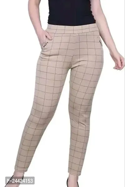 Stylish Beige Lycra  Jeggings For Women