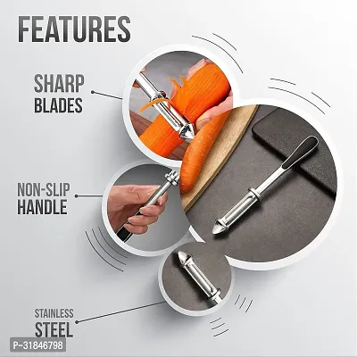 3-in-1 Vegetable and Fruit Peeler, Stainless Steel-thumb2