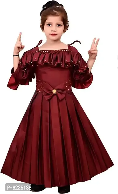 Stylish Silk Blend Maroon Gown Style Long Dress For Girls