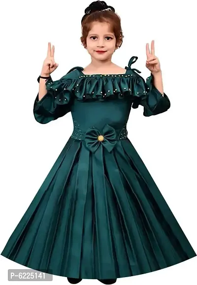 Stylish Silk Blend Green Gown Style Long Dress For Girls