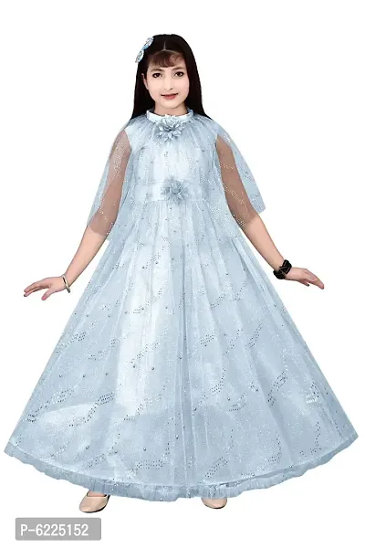 Stylish Silk Blend Blue Gown Style Long Dress For Girls-thumb0