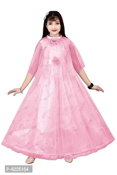 Stylish Silk Blend Pink Gown Style Long Dress For Girls