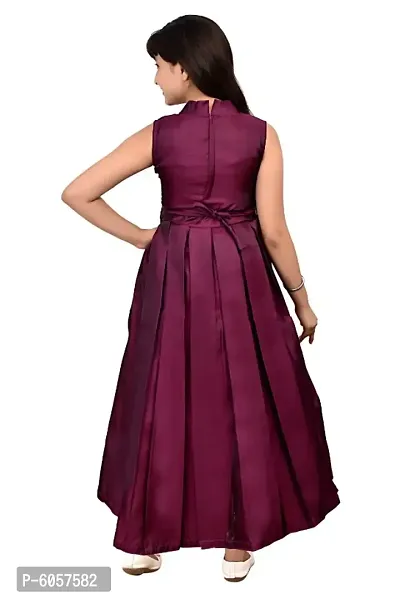 Elegant Magenta Satin Solid Stitched Ethnic Gown For Girls-thumb2