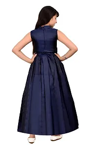 Elegant Navy Blue Satin Solid Stitched Ethnic Gown For Girls-thumb1