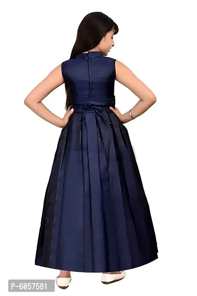 Elegant Navy Blue Satin Solid Stitched Ethnic Gown For Girls-thumb2