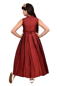 Elegant Maroon Satin Solid Stitched Ethnic Gown For Girls-thumb1