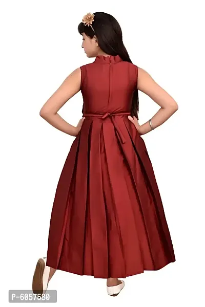 Elegant Maroon Satin Solid Stitched Ethnic Gown For Girls-thumb2