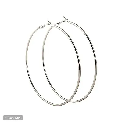 Silver Round Hoop Earrings for Women Single Circle Metallic Earnings for Girls (ER01)