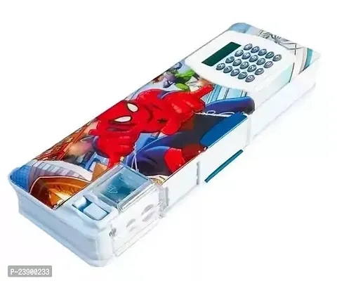 Magnetic Pencil Box/Geometry Box With Calculator With Dual Sharpener Printed Case Of Spider-Man-thumb0