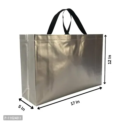 Silver Gift Bags Laminated Carry Bags, Tote Bags for Wedding, Birthday, Anniversary N-thumb2