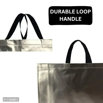 Silver Gift Bags Laminated Carry Bags, Tote Bags for Wedding, Birthday, Anniversary N-thumb3