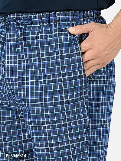 Stylish Navy Blue Super Combed Cotton Premium Checked Pajama For Men-thumb5