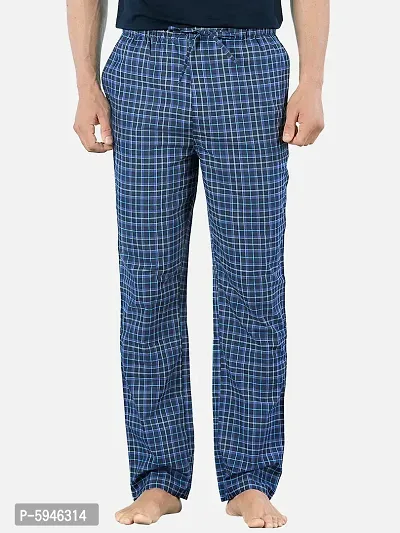 Stylish Navy Blue Super Combed Cotton Premium Checked Pajama For Men-thumb0