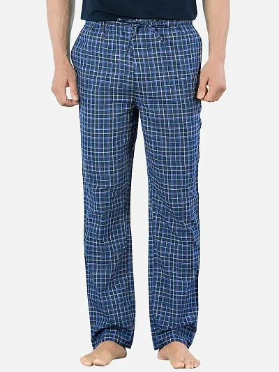 Stylish Navy Blue Super Combed Cotton Premium Checked Pajama For Men