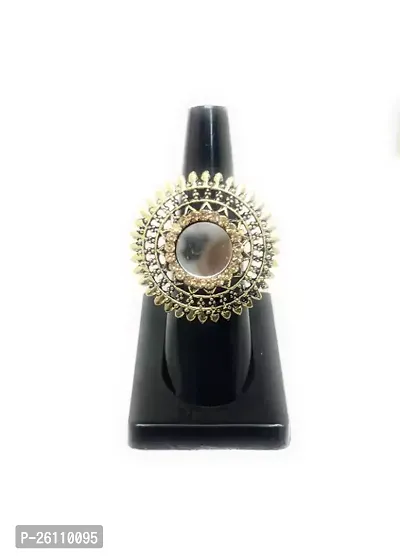Oxedised Ring With Glass Centre And Stones On Side For Women-thumb0