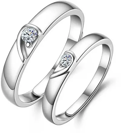 University Trendz Silver Plated Matching Crystal Heart Couple Rings for Men, Women & Couples