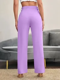 Elegant Purple Polyester Spandex Solid Trousers For Women-thumb1