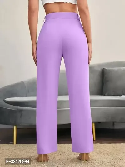 Elegant Purple Polyester Spandex Solid Trousers For Women-thumb2