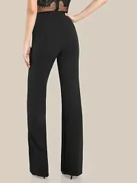 Elegant Black Polyester Spandex Solid Trousers For Women-thumb1