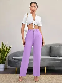 Elegant Purple Polyester Spandex Solid Trousers For Women-thumb4