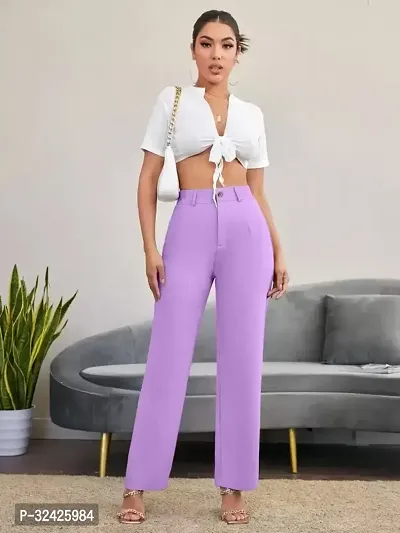 Elegant Purple Polyester Spandex Solid Trousers For Women-thumb5