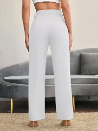 Elegant White Polyester Spandex Solid Trousers For Women-thumb1