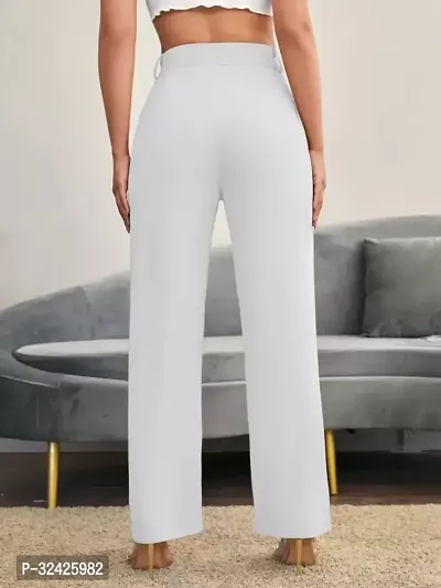 Elegant White Polyester Spandex Solid Trousers For Women-thumb2