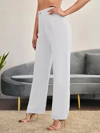 Elegant White Polyester Spandex Solid Trousers For Women-thumb2