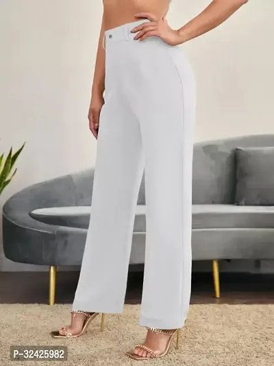 Elegant White Polyester Spandex Solid Trousers For Women-thumb3