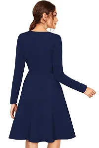 Stylish Blue Polyester Spandex Solid A-Line Dress For Women-thumb4