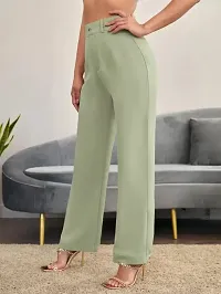 Elegant Green Polyester Spandex Solid Trousers For Women-thumb2