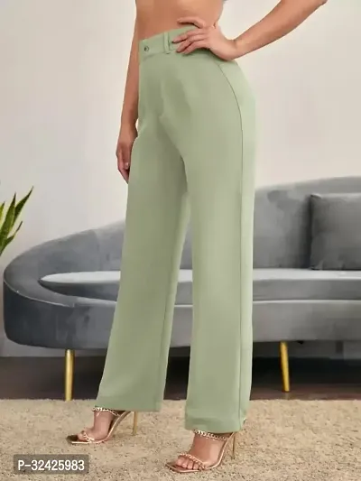 Elegant Green Polyester Spandex Solid Trousers For Women-thumb3