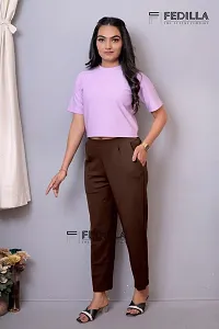 Elegant Brown Polyester Spandex Solid Trousers For Women-thumb1