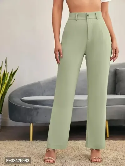 Elegant Green Polyester Spandex Solid Trousers For Women-thumb0