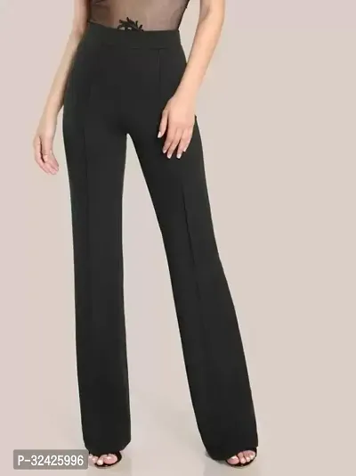 Elegant Black Polyester Spandex Solid Trousers For Women-thumb0