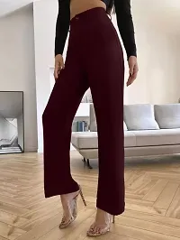 Elegant Maroon Polyester Spandex Solid Trousers For Women-thumb2