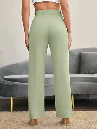 Elegant Green Polyester Spandex Solid Trousers For Women-thumb1