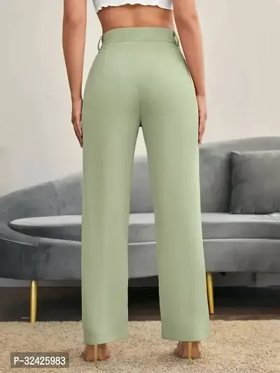 Elegant Green Polyester Spandex Solid Trousers For Women-thumb2