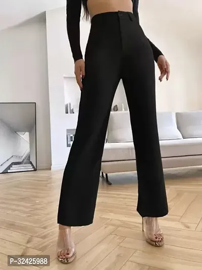 Elegant Black Polyester Spandex Solid Trousers For Women-thumb0